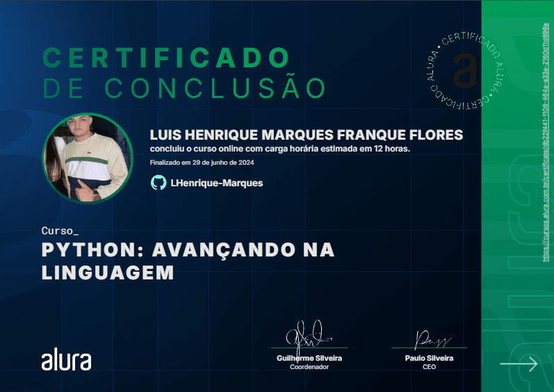 Certificado: Python: avançando na linguagem