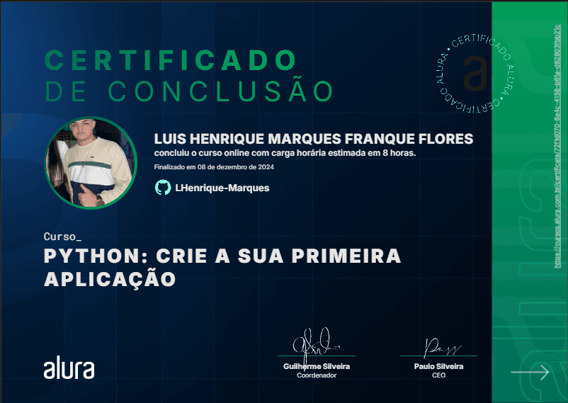 Certificado: Python: crie a sua primeira aplicação