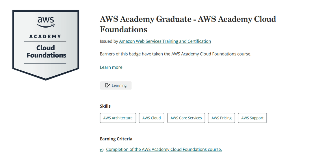 Certificado: AWS Academy Graduate - AWS Academy Cloud Foundations